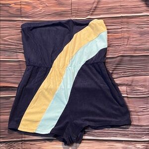 Wild Fable Terry Strapless Romper Navy with Yellow and Light Blue Stripes